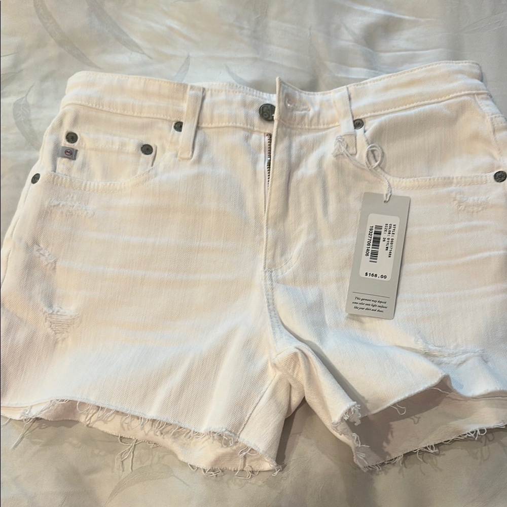 Agolde Hailey Cut-Off Ex Boyfriend White Jean Shorts Distressed Raw-Edge